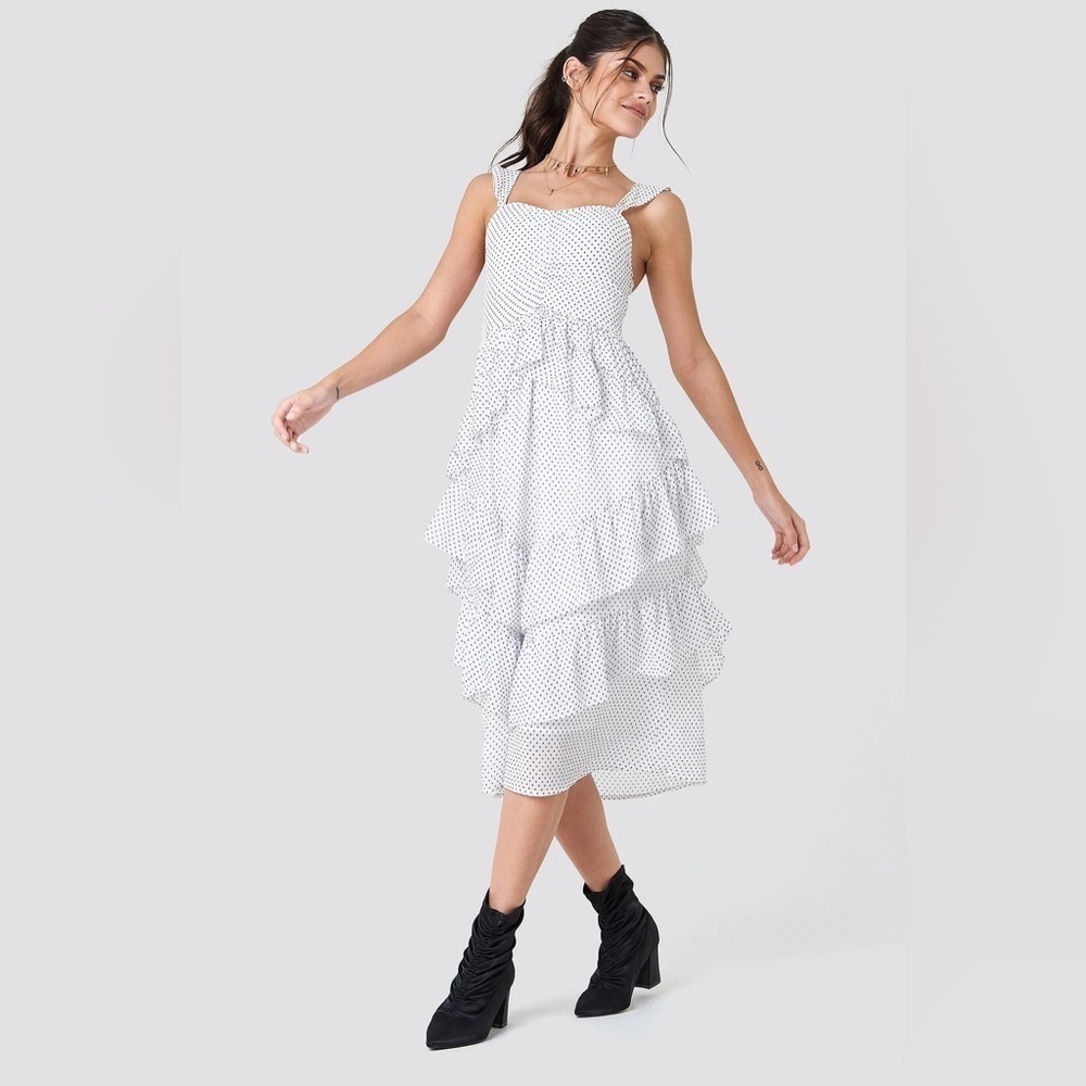 NA-KD Front Gathering Frill Chiffon Dress, Polka Dot, Size 40 (L)